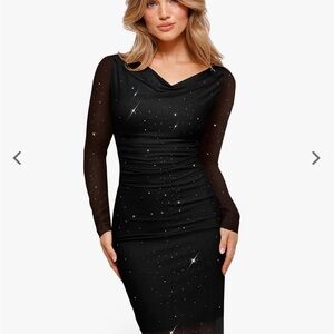 Black Ruched Long Sleeve Bodycon Dress